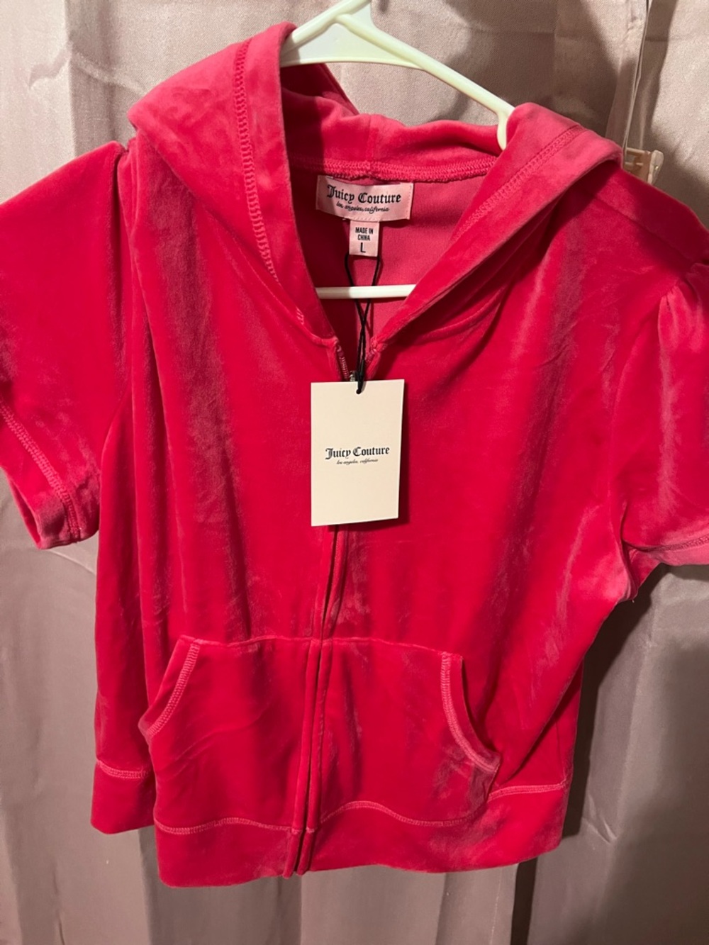 Juicy Couture Hot Pink Velour Short Sleeve Zip Hoodie
